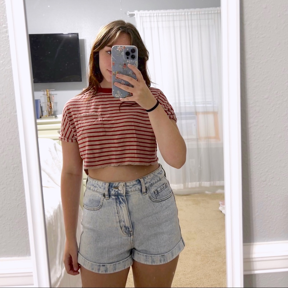 red/orange striped crop top